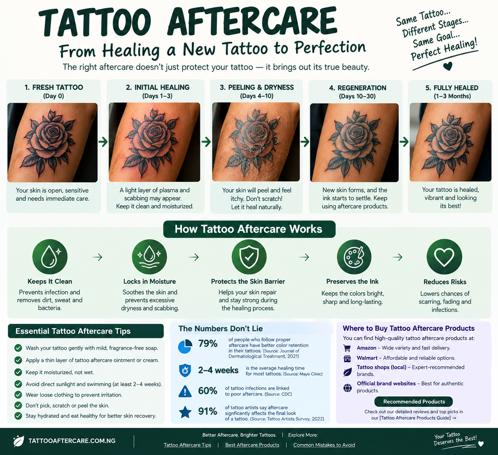 Image illustrating how Tattoo Aftercare work from Healing a New Tattoo to perfection.